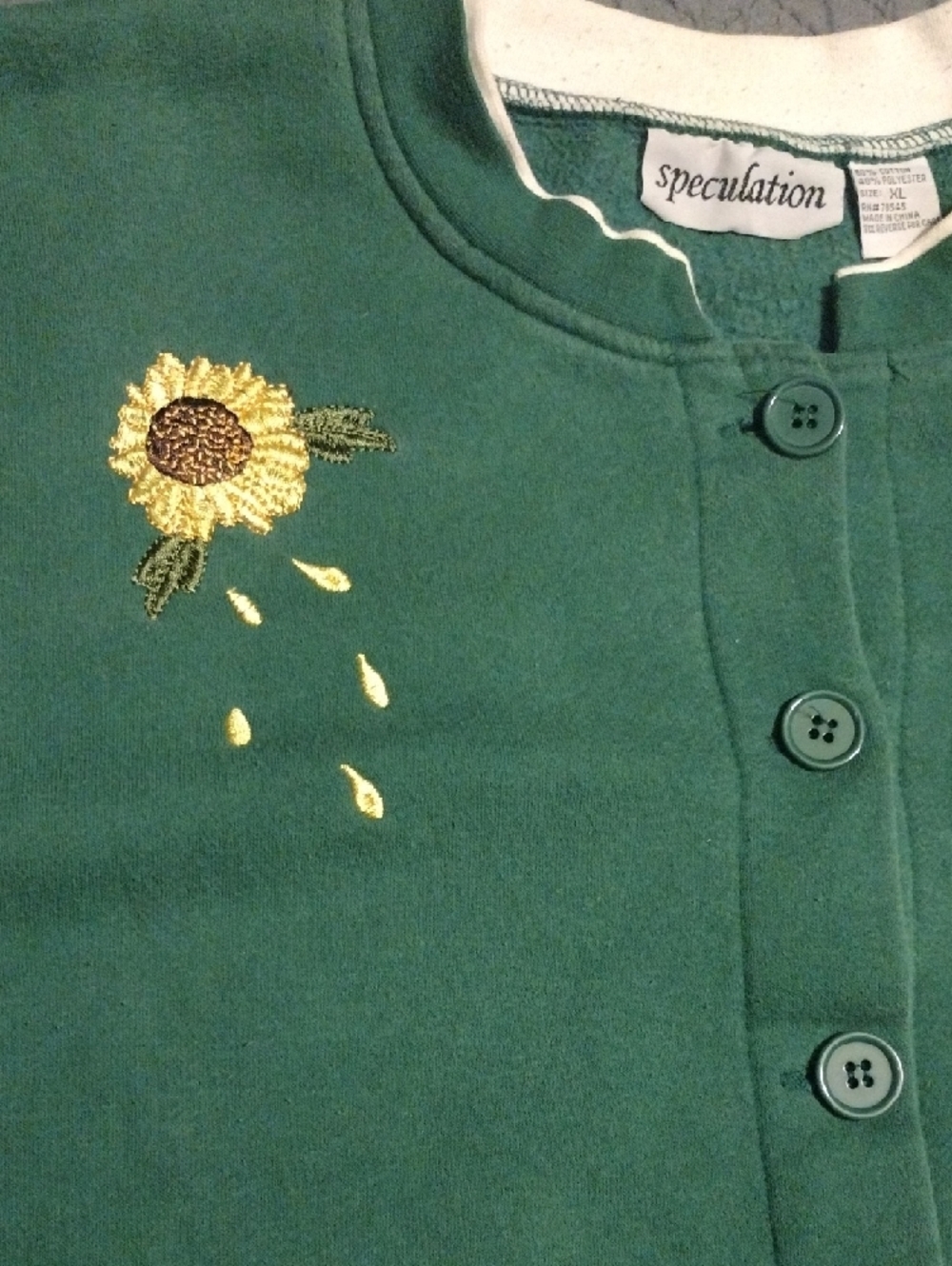 Speculation Green Button-Up Cardigan with Sunflower & Pumpkin Embroidery - Picture 3 of 11